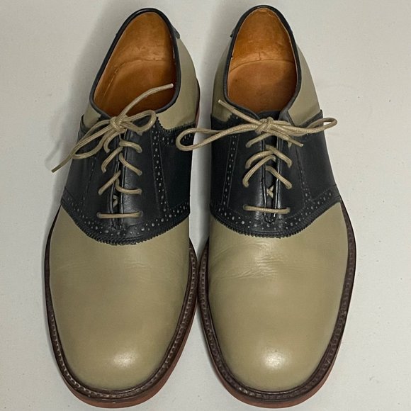Nordstrom Leather Wing-Tip Lace Up Oxfords Dress Shoe Beige/Navy Men's Size 11M - Picture 1 of 7